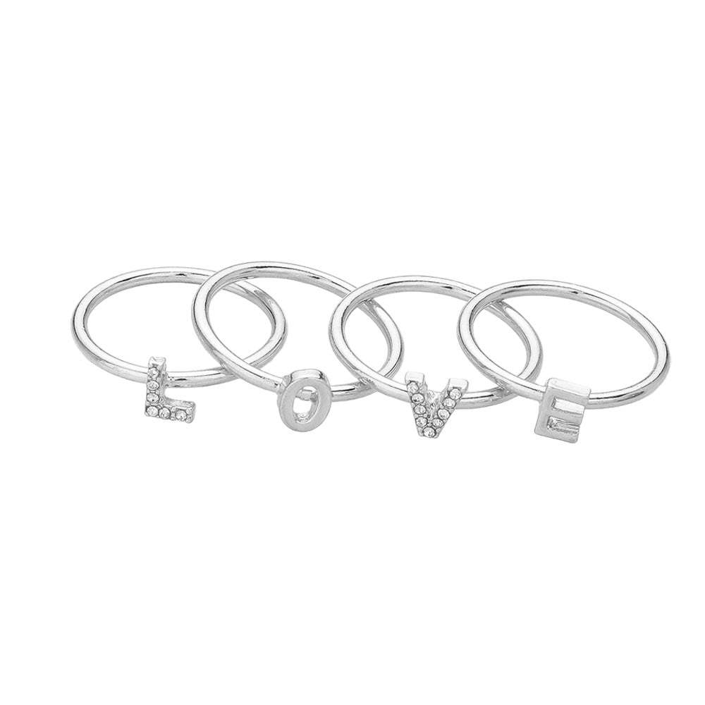 4PCS - LOVE Rhinestone Embellished Message Rings - Madeline Love - Flyclothing LLC