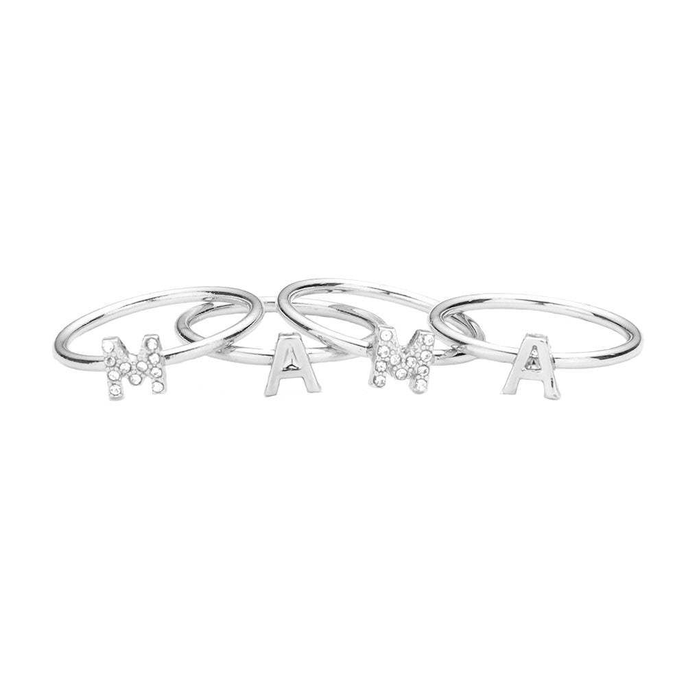 4PCS MAMA Rhinestone Embellished Message Rings - Madeline Love - Flyclothing LLC