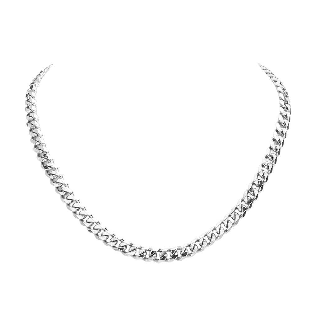 6 Diamond Cut Stainless Steel 18 Inch 8mm Cuban Chain Necklace - Madeline Love - Flyclothing LLC