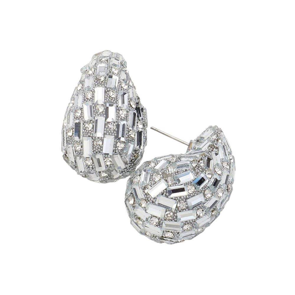 Baguette Stone Embellished Teardrop Earrings - Madeline Love - Flyclothing LLC