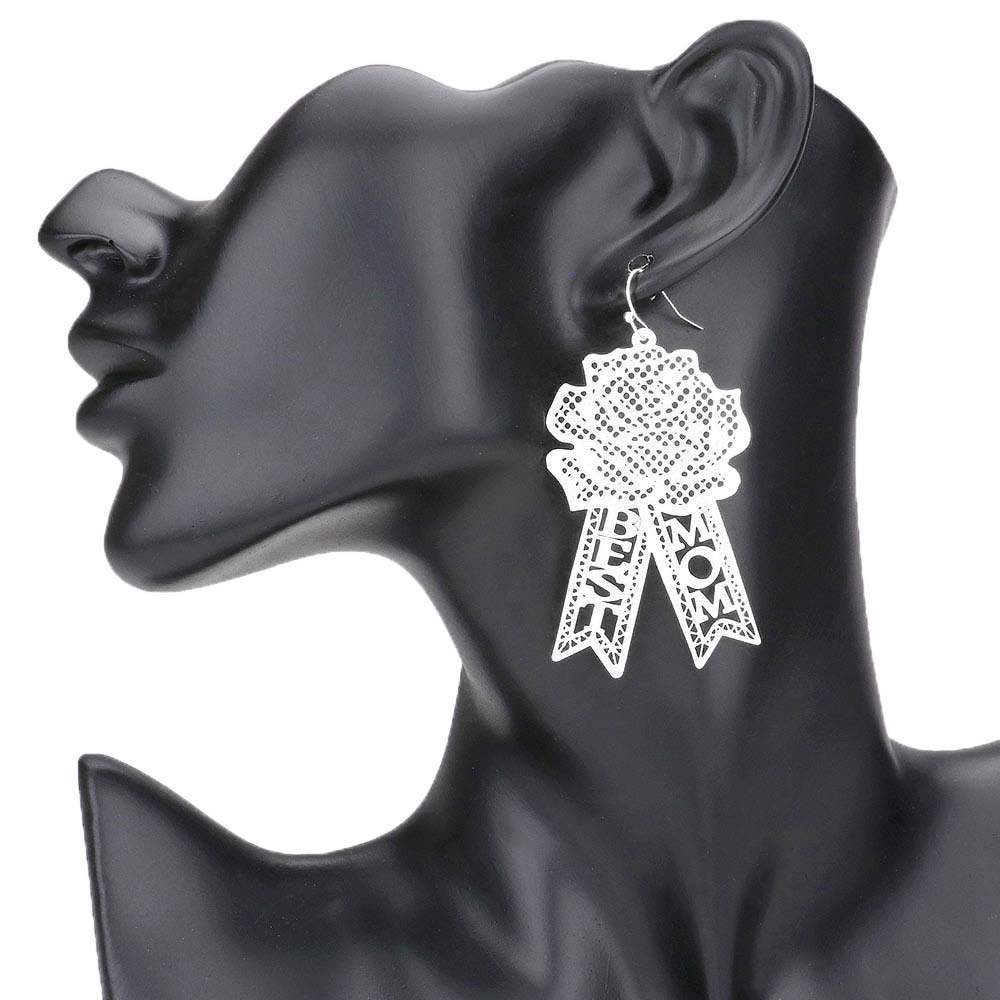 Best Mom Message Brass Metal Rose Flower Dangle Earrings - Madeline Love - Flyclothing LLC