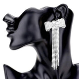 Bow Accented Rhinestone Long Drop Evening Earrings - Madeline Love - Flyclothing LLC