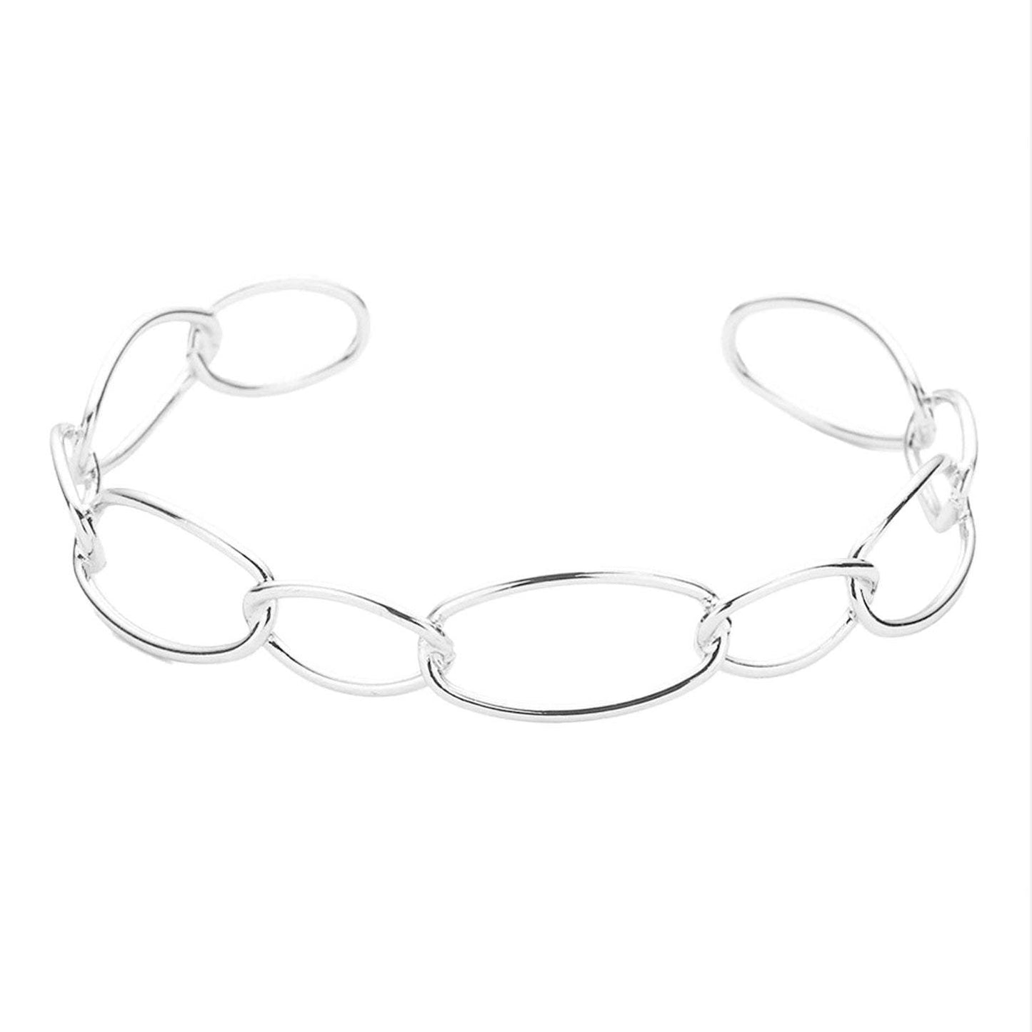 Brass Metal Open Oval Link Cuff Bracelet - Madeline Love - Flyclothing LLC