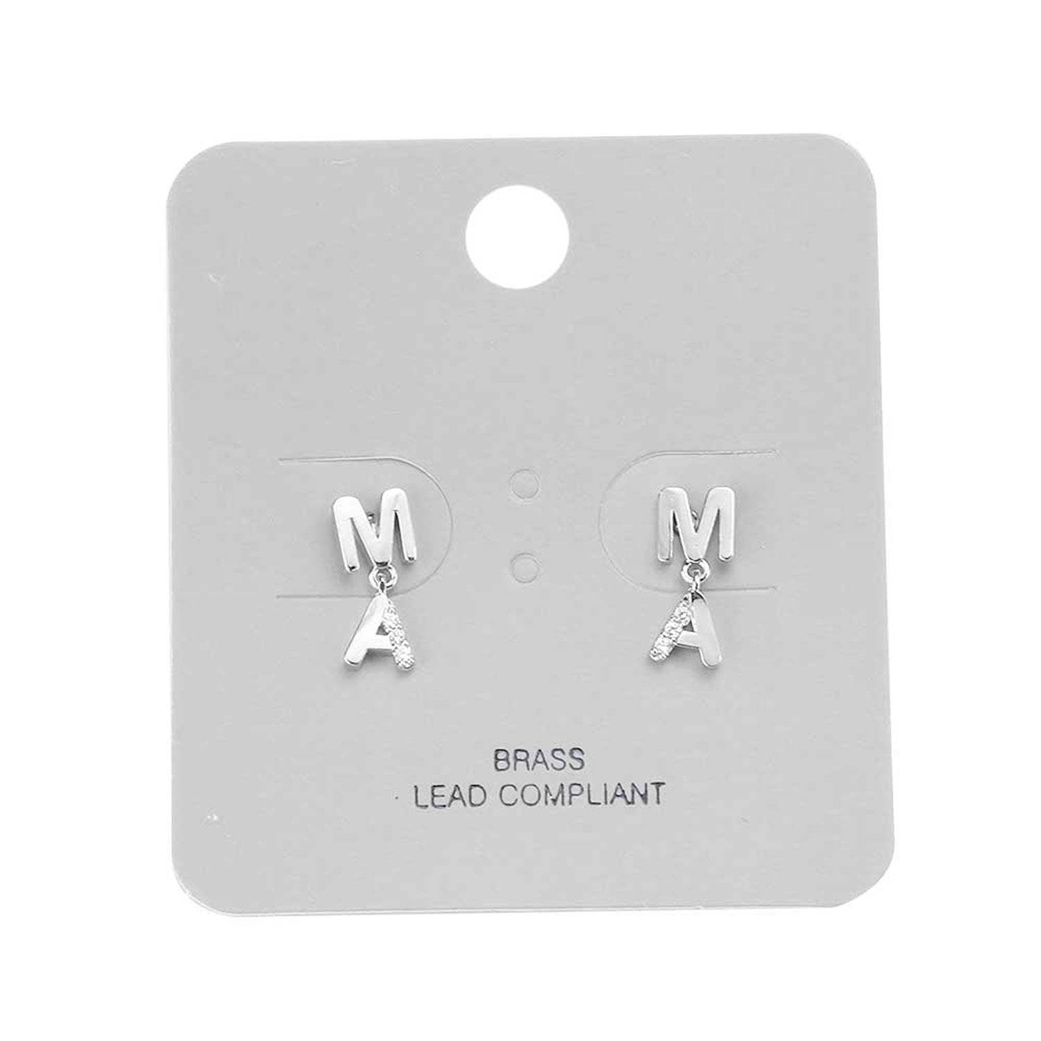 Brass Metal Rhinestone Embellished MAMA Stud Dangle Earrings - Madeline Love - Flyclothing LLC