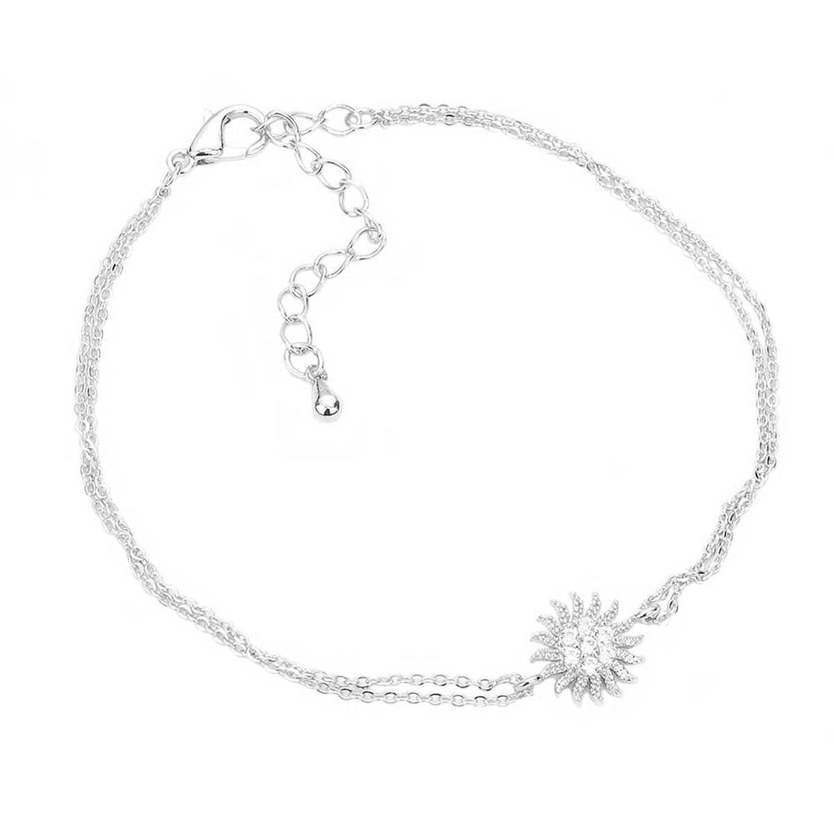 CZ Brass Metal Sun Charm Accented Double Layered Bracelet - Madeline Love - Flyclothing LLC