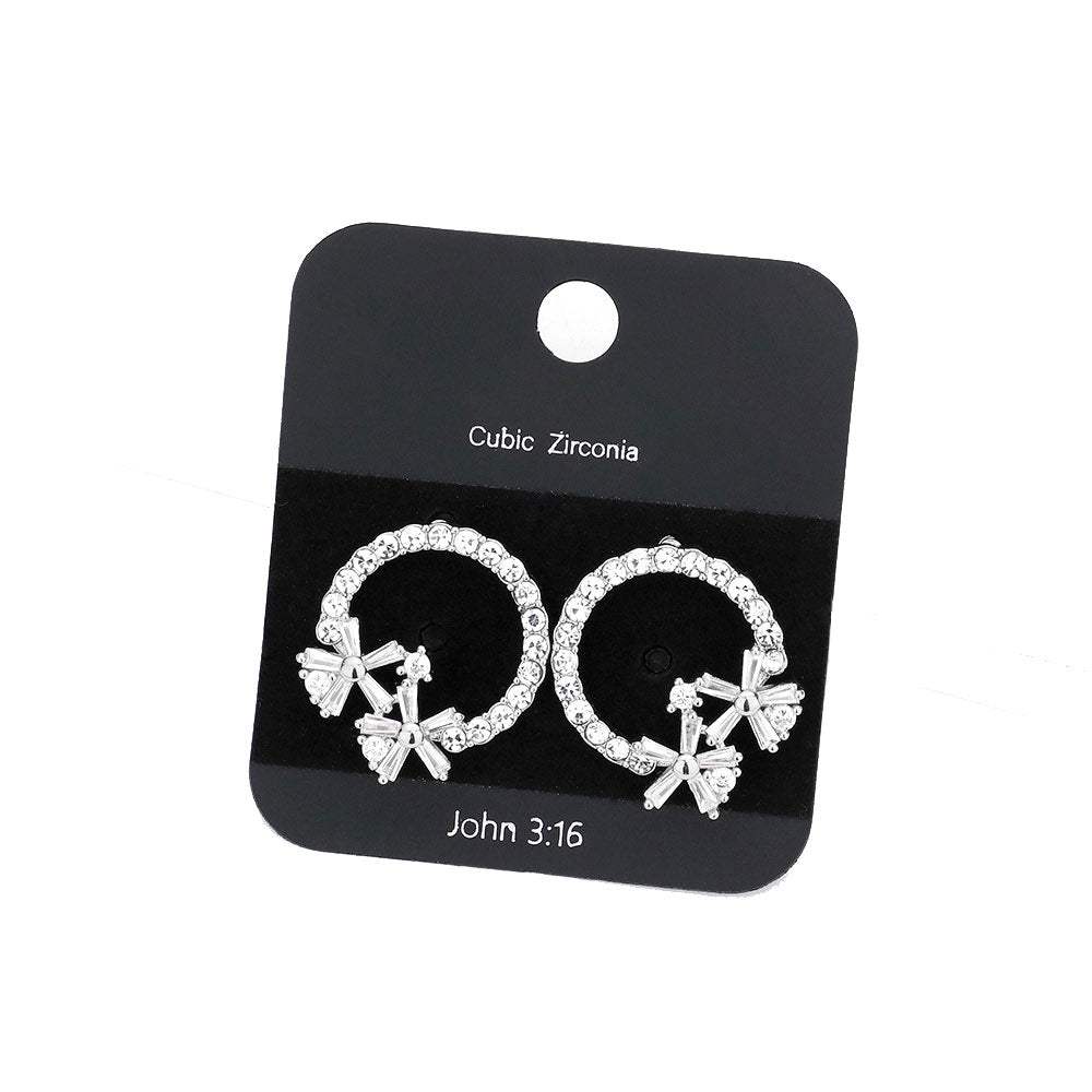 CZ Stone Pave Open Circle Flower Embellished Stud Earrings - Madeline Love - Flyclothing LLC
