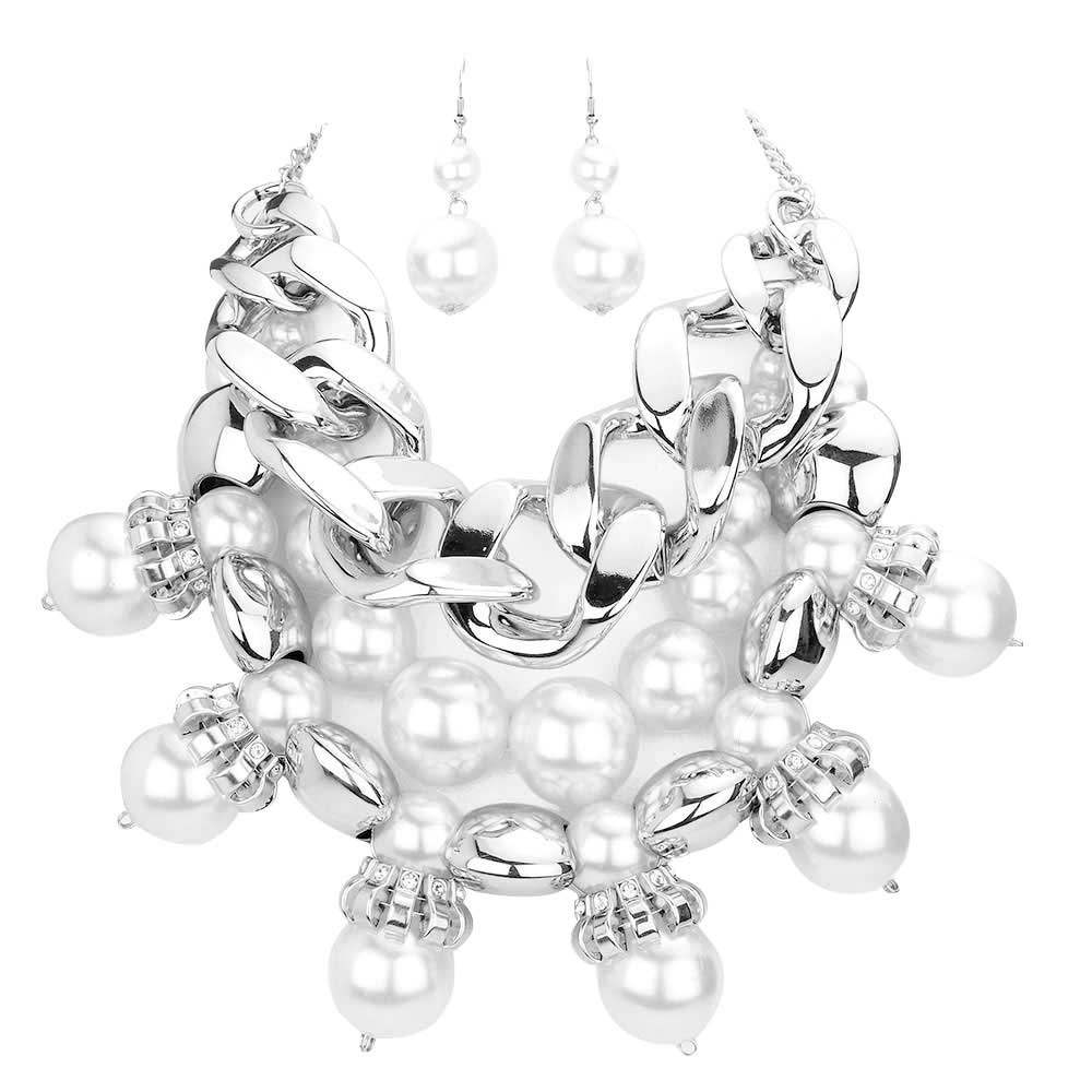 Chunky Chain Pearl Bib Necklace - Madeline Love - Flyclothing LLC