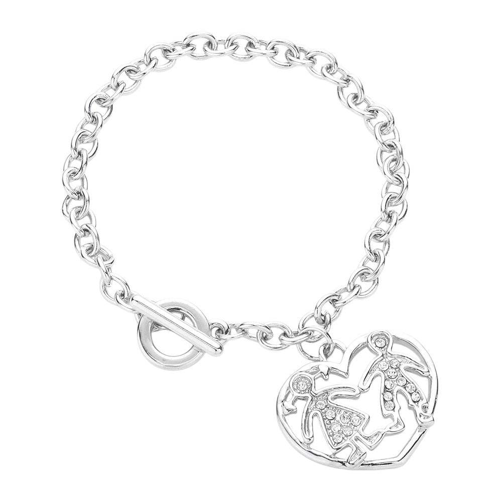Couple Accented Heart Charm Toggle Bracelet - Madeline Love - Flyclothing LLC