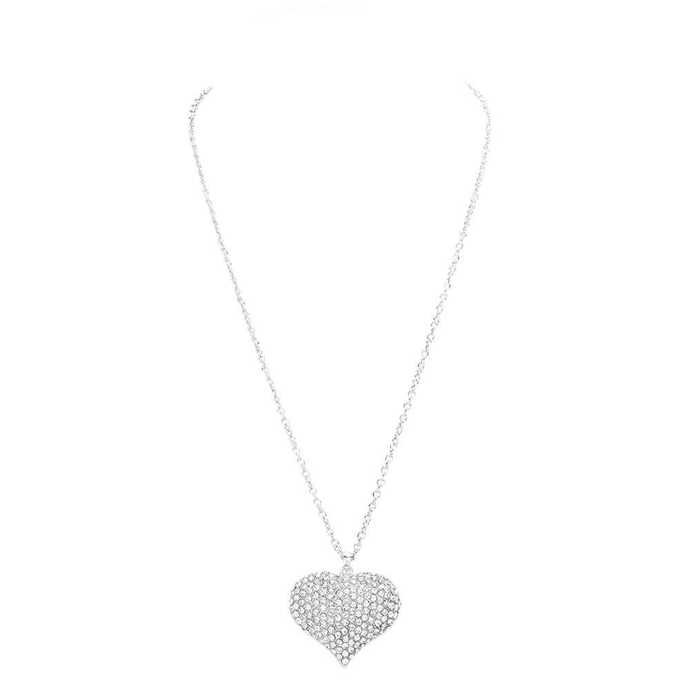 Crystal Pave Heart Pendant Long Necklace - Madeline Love - Flyclothing LLC