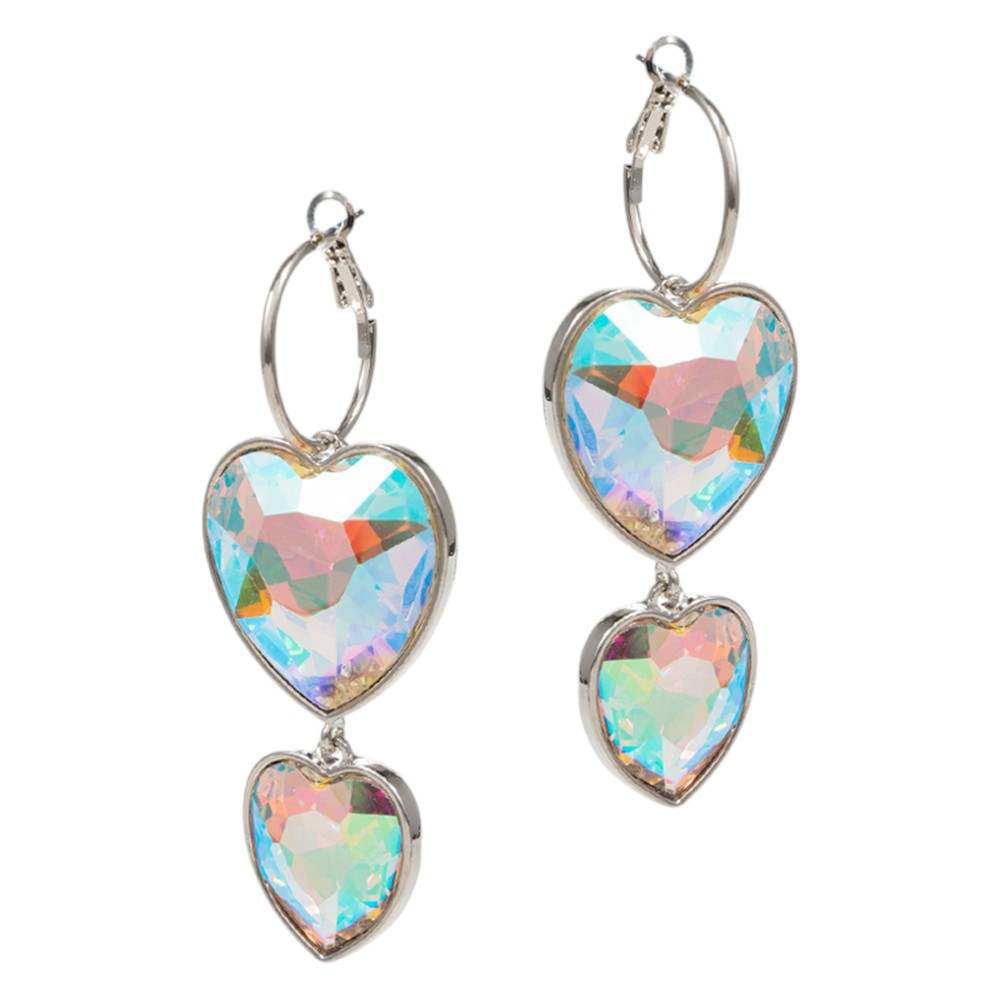 Crystal Stone Double Heart Link Dropdown Earrings - Madeline Love - Flyclothing LLC