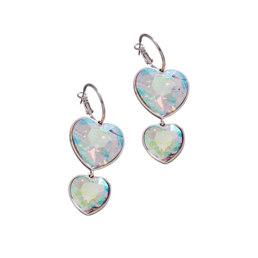 Crystal Stone Double Heart Link Dropdown Earrings - Madeline Love - Flyclothing LLC