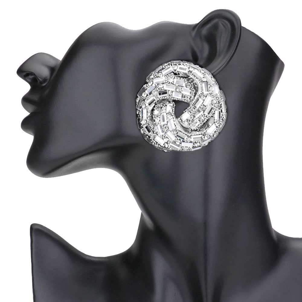 Cylinder Stone Embellished Round Post Earrings - Madeline Love - Flyclothing LLC
