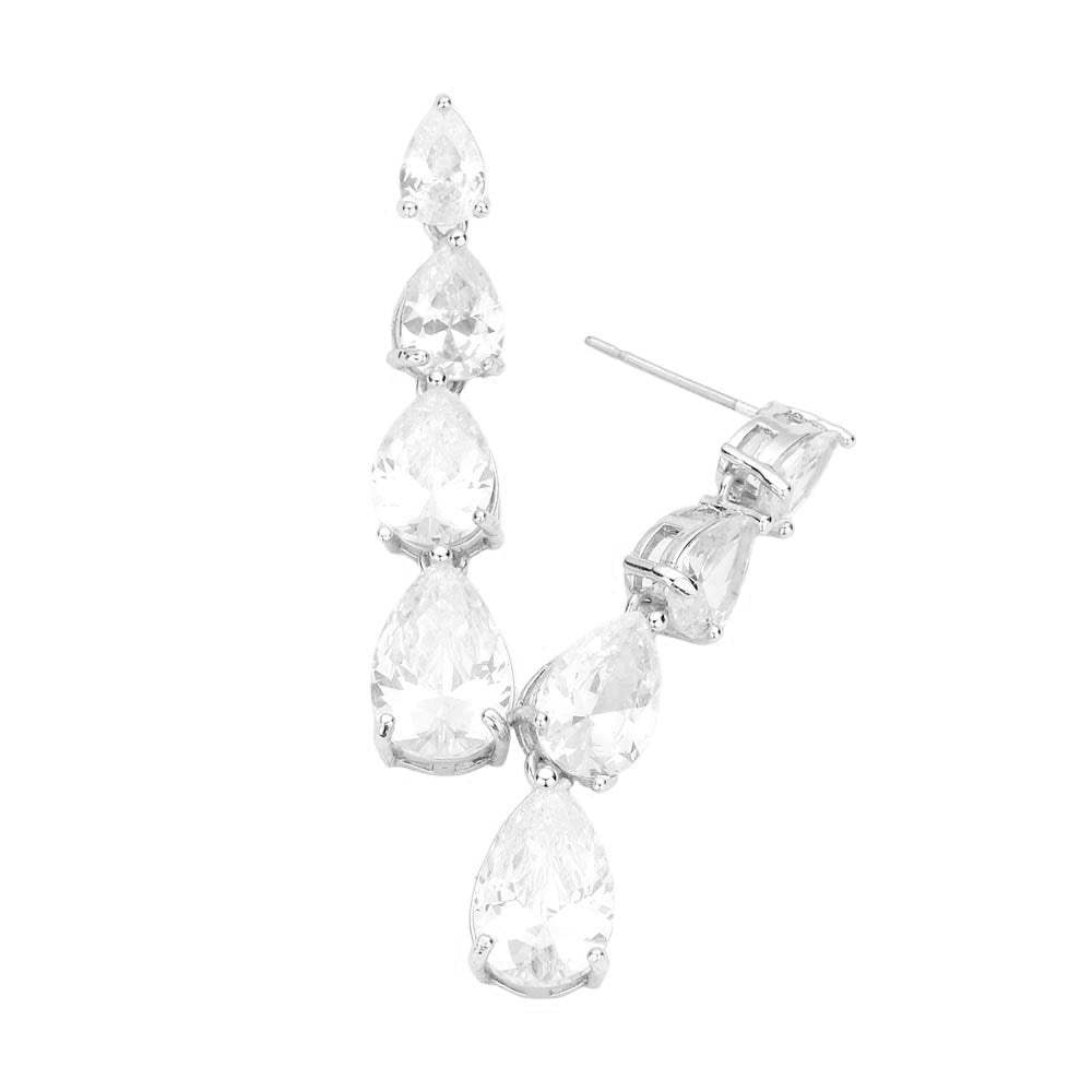 CZ Teardrop Link Dangle Evening Earrings - Madeline Love - Flyclothing LLC