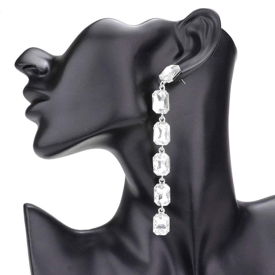 Emerald Cut Stone Link Dangle Evening Earrings - Madeline Love - Flyclothing LLC