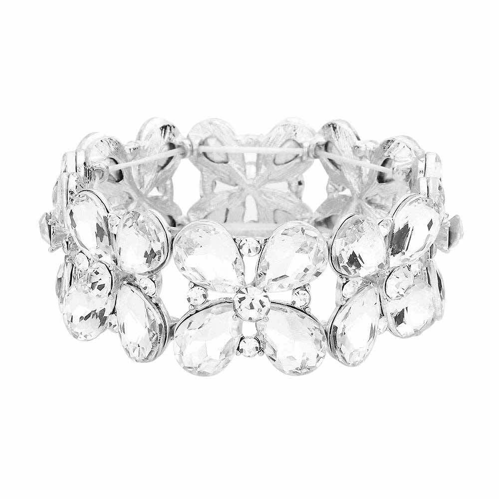 Floral Teardrop Glass Crystal Stretch Evening Bracelet - Madeline Love - Flyclothing LLC