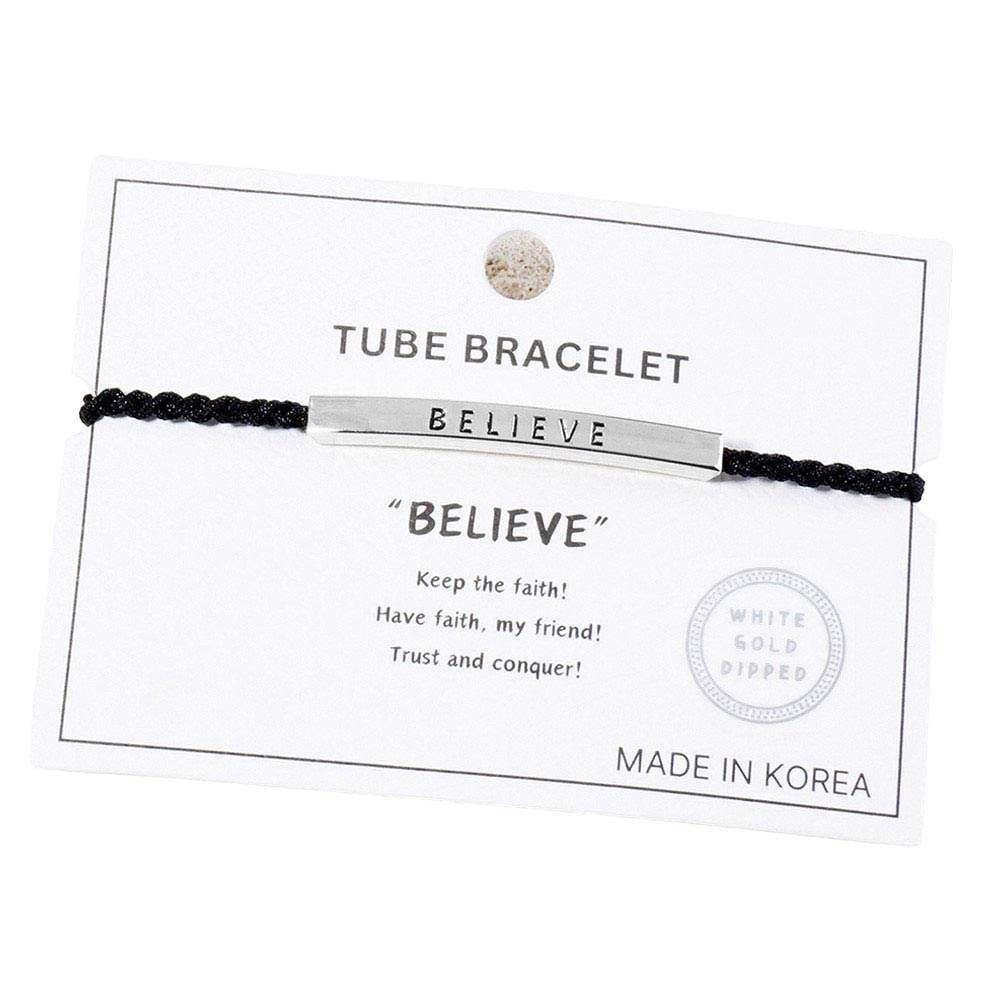Gold Dipped Believe Message Bar Rope Pull Tie Bracelet - Madeline Love - Flyclothing LLC