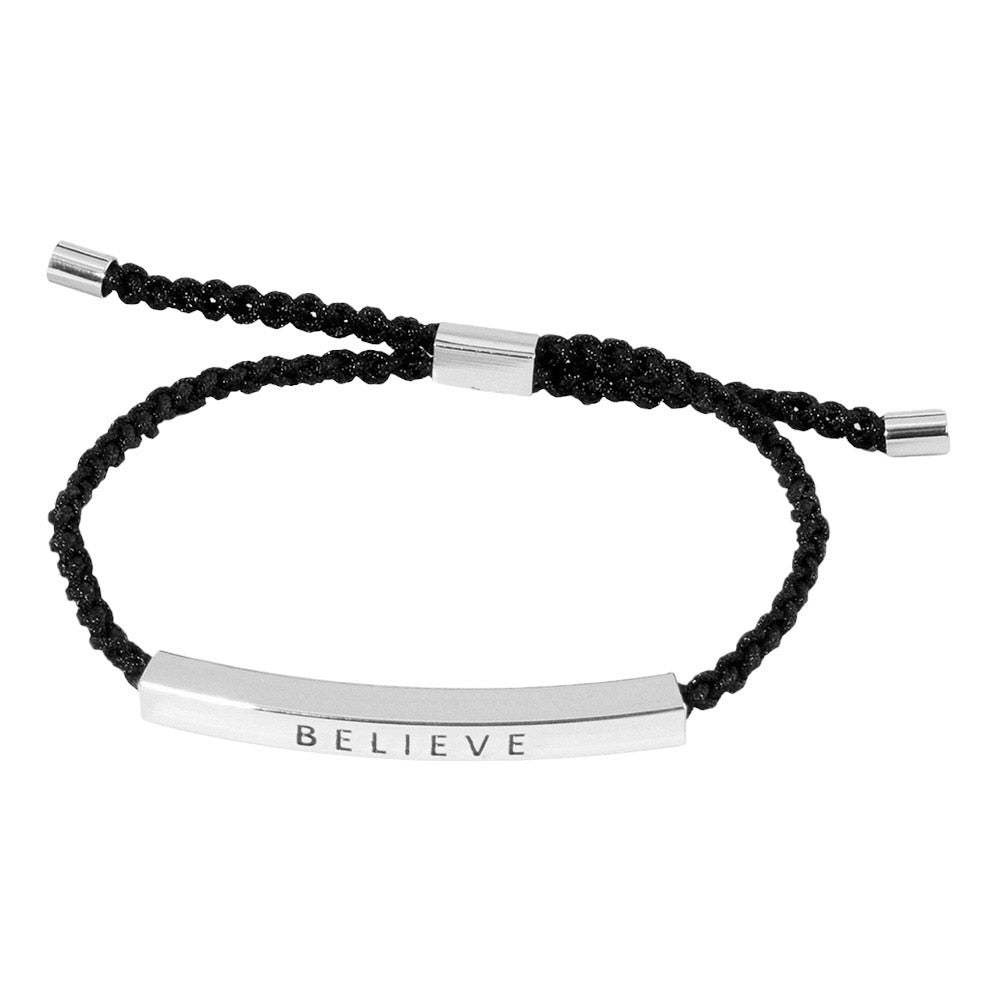 Gold Dipped Believe Message Bar Rope Pull Tie Bracelet - Madeline Love - Flyclothing LLC