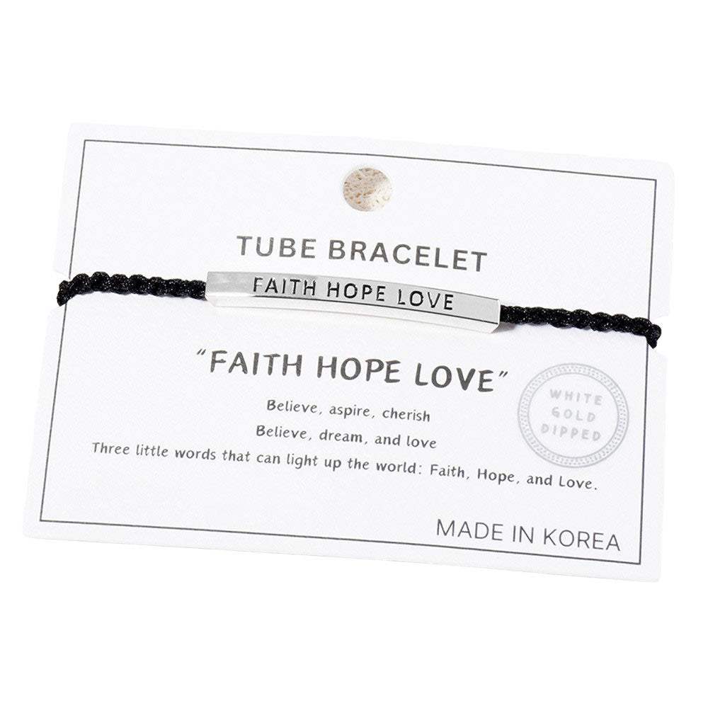 Gold Dipped FAITH HOPE LOVE Rope Cinch Pull Tie Bracelet - Madeline Love - Flyclothing LLC