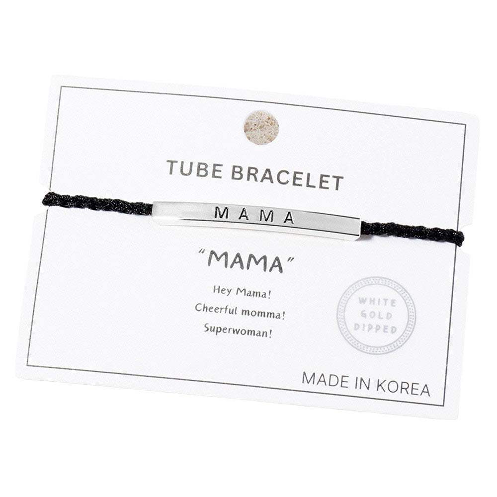 Gold Dipped MAMA Message Bar Pointed Rope Pull Tie Bracelet - Madeline Love - Flyclothing LLC