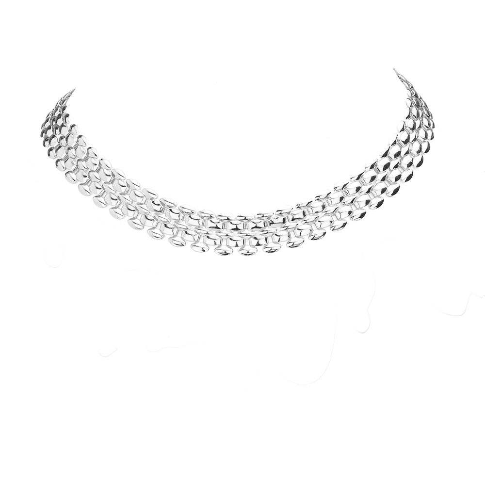 White Gold Dipped Metal Chain Collar Necklace - Madeline Love - Flyclothing LLC