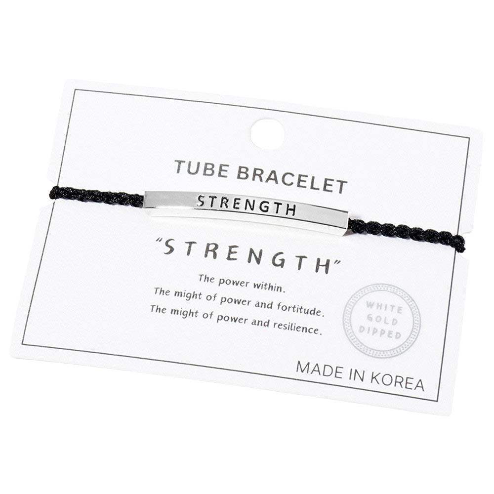 Gold Dipped STRENGTH Message Pointed Rope Pull Tie Bracelet - Madeline Love - Flyclothing LLC