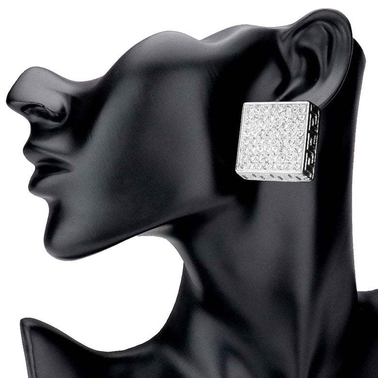 Greek Pattern Detailed Rhinestone Embellished Square Earring - Madeline Love - Flyclothing LLC