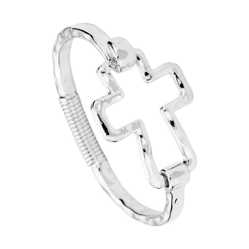 Hammered Open Metal Cross Hook Bracelet - Madeline Love - Flyclothing LLC
