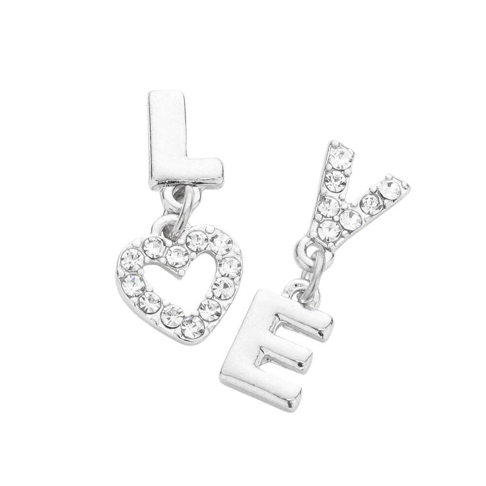 LOVE Rhinestone Message Mismatched Dangle Earrings - Madeline Love - Flyclothing LLC