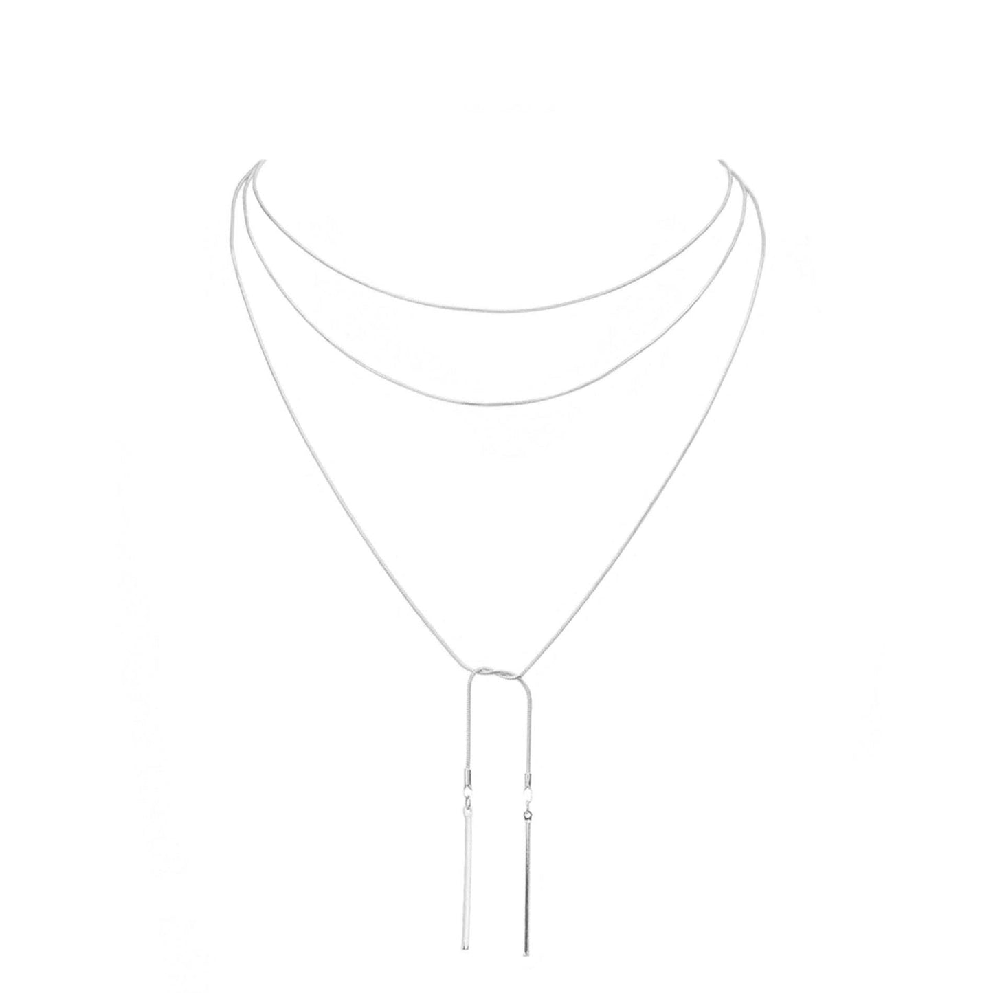 Metal Bar Dangle Tip Layered Necklace - Madeline Love - Flyclothing LLC