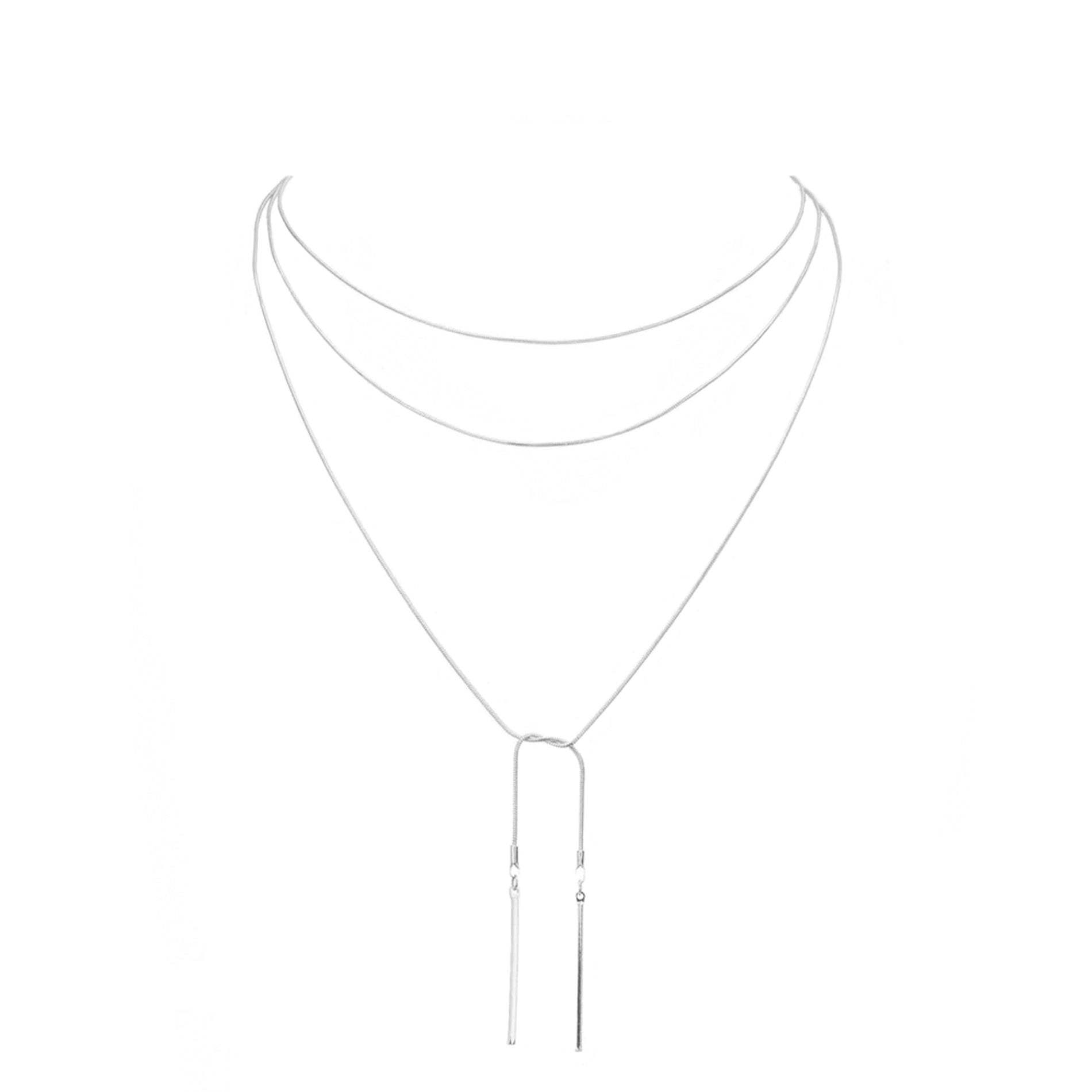 Metal Bar Dangle Tip Layered Necklace - Madeline Love - Flyclothing LLC
