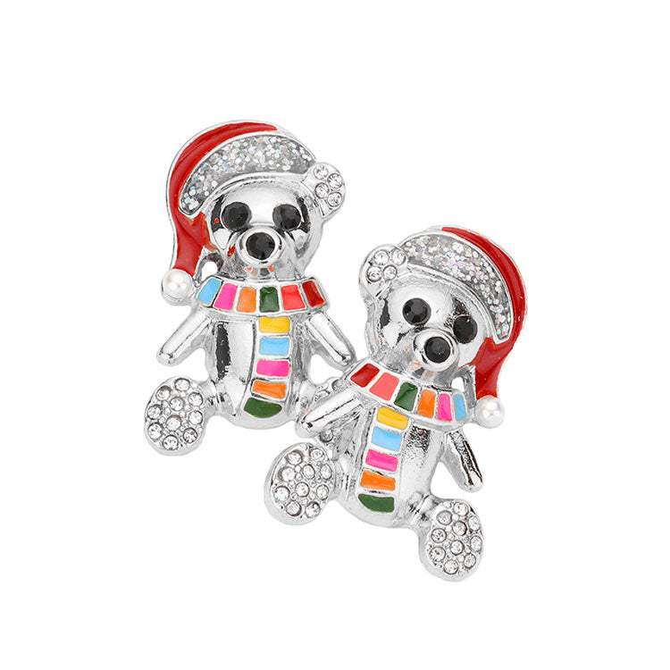 Enamel Santa Bear Stone Embellished Earrings - Madeline Love - Flyclothing LLC