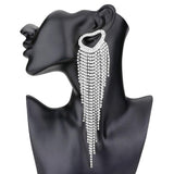 Open Heart Accented Rhinestone Fringe Dangle Evening Earrings - Madeline Love - Flyclothing LLC