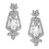 Oval Crystal Rhinestone Leaf Evening Earrings - Madeline Love - Flyclothing LLC