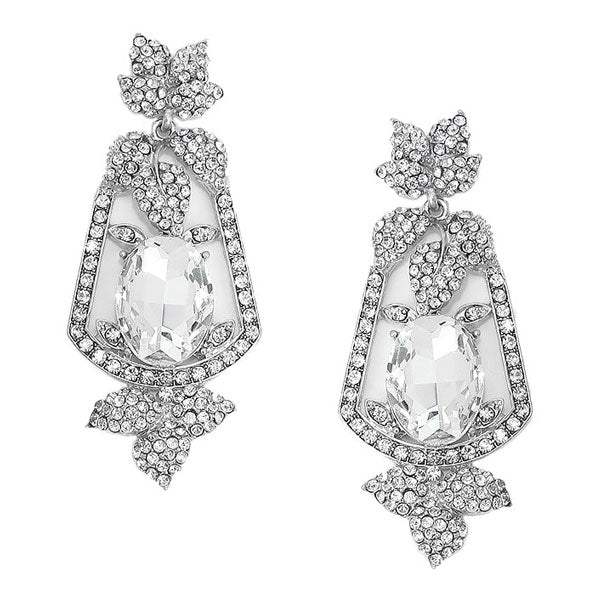 Oval Crystal Rhinestone Leaf Evening Earrings - Madeline Love - Flyclothing LLC