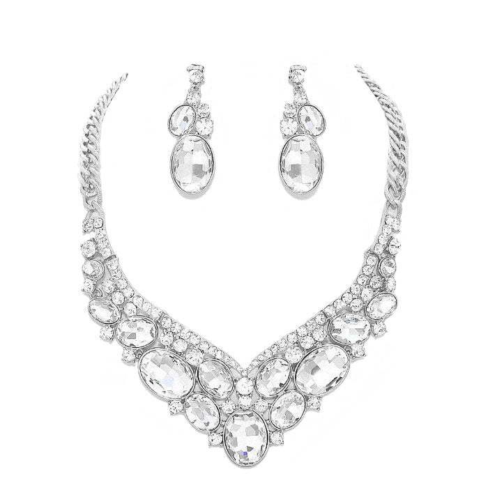 Oval Glass Crystal Evening Necklace - Madeline Love - Flyclothing LLC