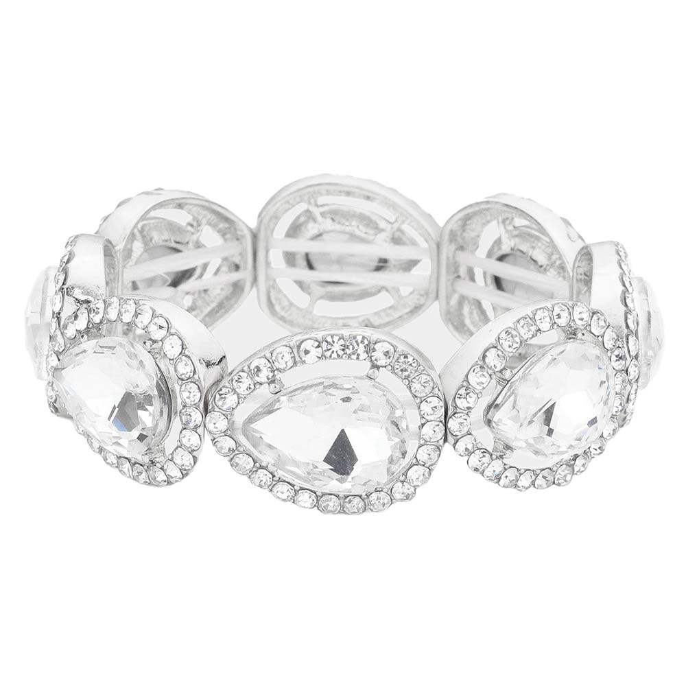 Pave Teardrop Trim Glass Crystal Stretch Evening Bracelet - Madeline Love - Flyclothing LLC