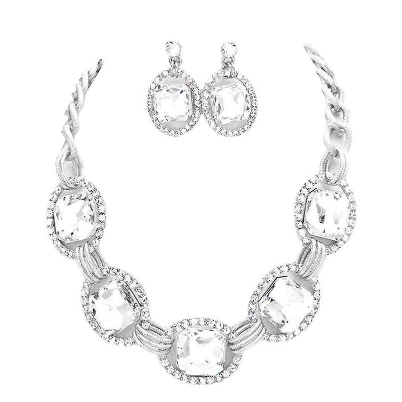 Pave Trim Glass Crystal Link Necklace - Madeline Love - Flyclothing LLC