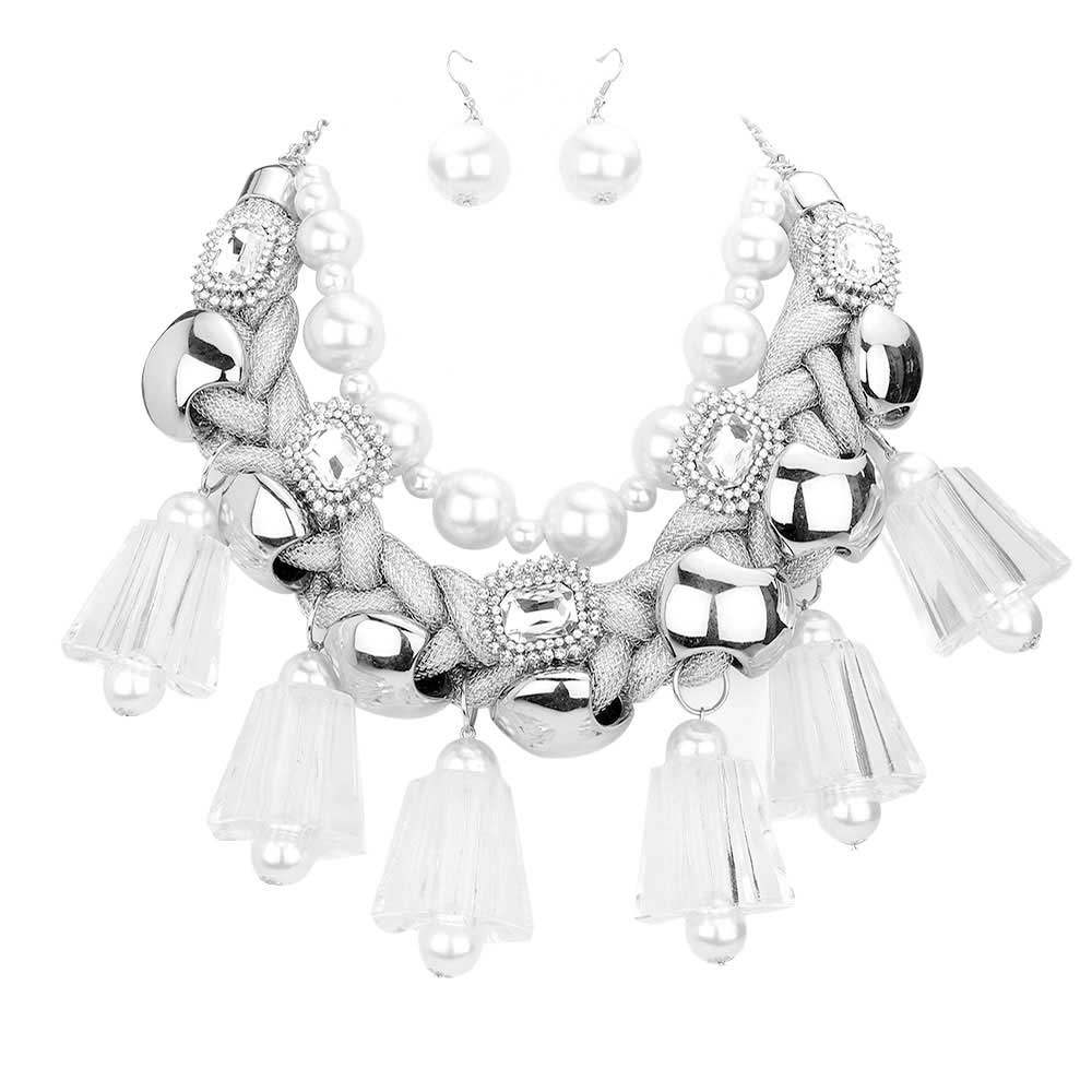 Pearl Chunky Lucite Cord Braided Statement Necklace - Madeline Love - Flyclothing LLC