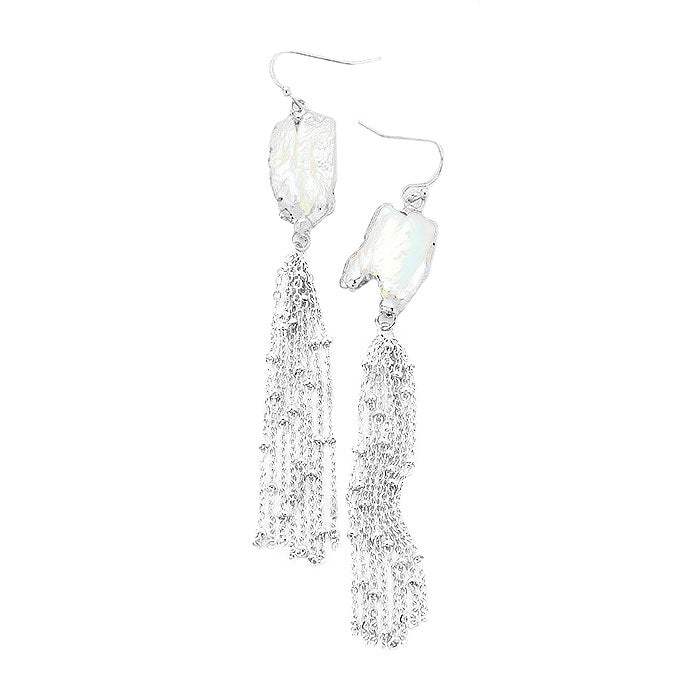 Pearl Drop Chain Tassel Earrings - Madeline Love - Flyclothing LLC