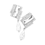 Rectangle Stone Freshwater Pearl Dangle Evening Earrings - Madeline Love - Flyclothing LLC