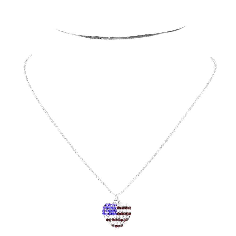Rhinestone Embellished American USA Flag Pendant Necklace - Madeline Love - Flyclothing LLC