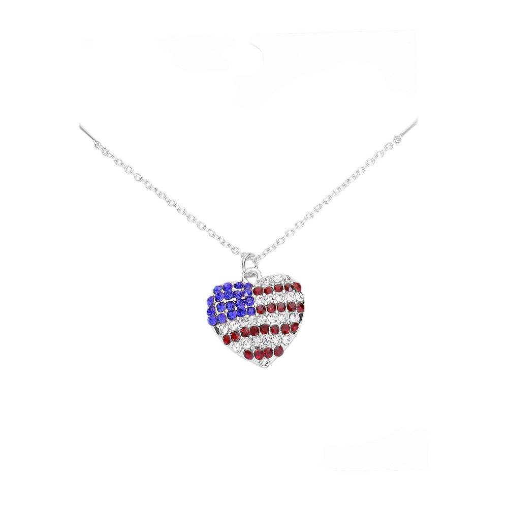 Rhinestone Embellished American USA Flag Pendant Necklace - Madeline Love - Flyclothing LLC