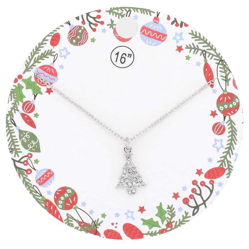 Rhinestone Embellished Christmas Tree Pendant Necklace - Madeline Love - Flyclothing LLC