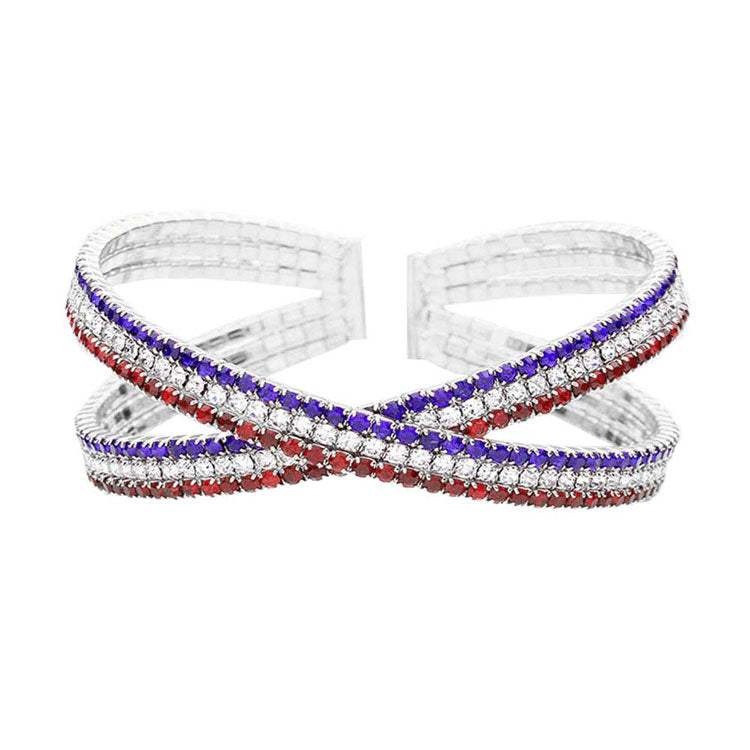Rhinestone Embellished Crisscross Cuff Evening Bracelet - Madeline Love - Flyclothing LLC