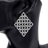 Rhinestone Embellished Diamond Shaped Metal Hoop Earrings - Madeline Love - Flyclothing LLC