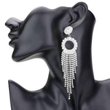 Rhinestone Pave Open Circle Fringe Evening Earrings - Madeline Love - Flyclothing LLC