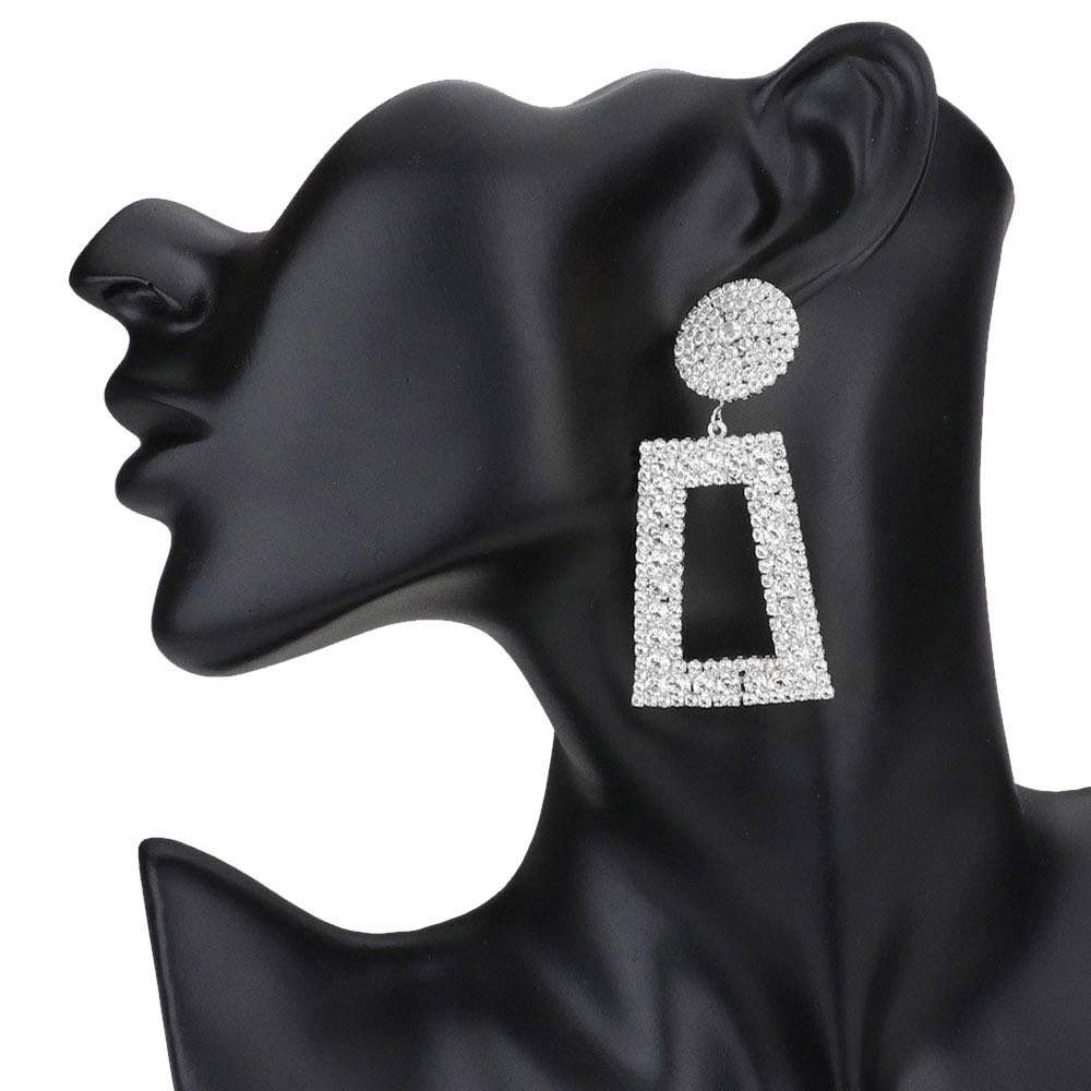 Rhinestone Pave Open Rectangle Dangle Evening Earrings - Madeline Love - Flyclothing LLC