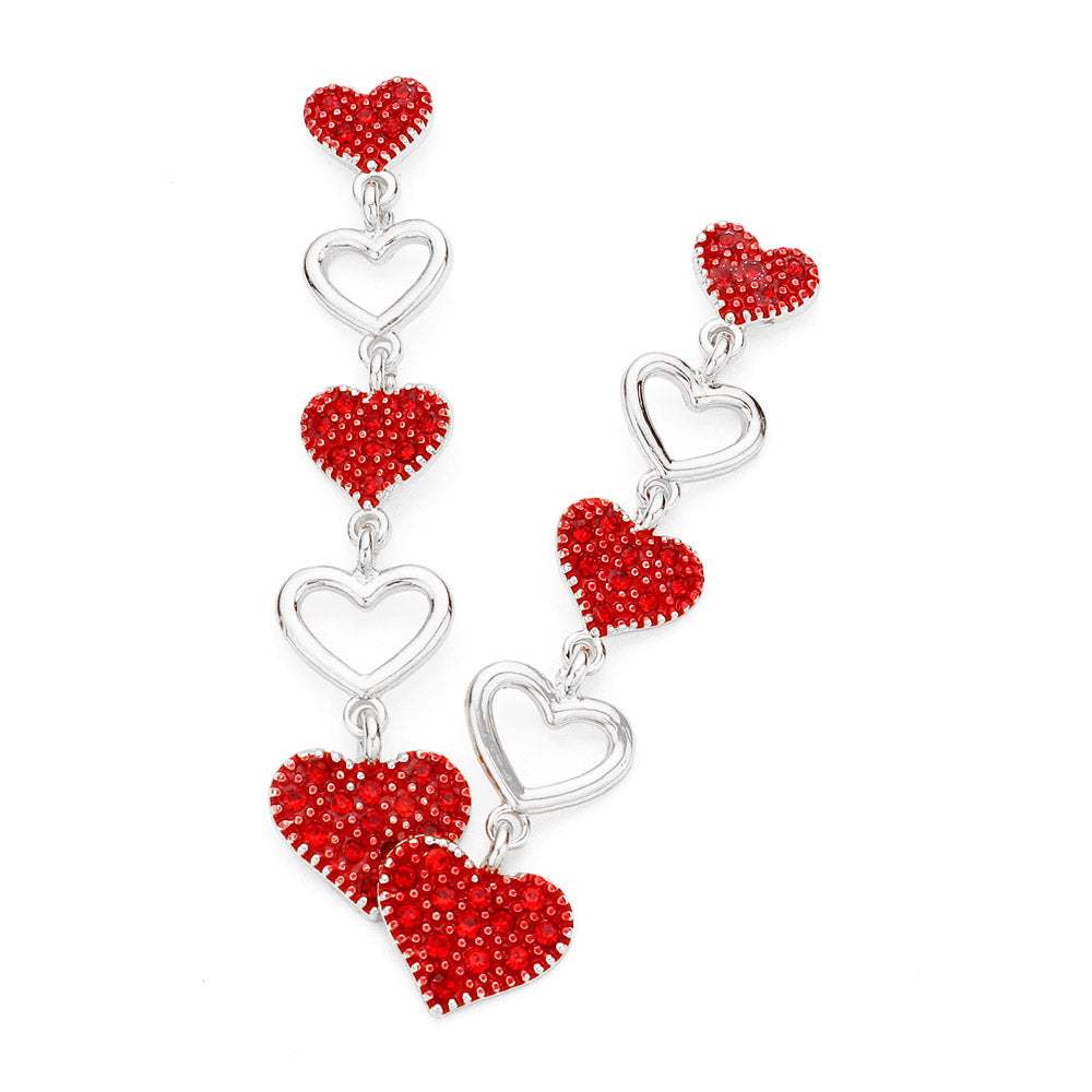 Rhinestone Paved Heart Link Dropdown Earrings - Madeline Love - Flyclothing LLC