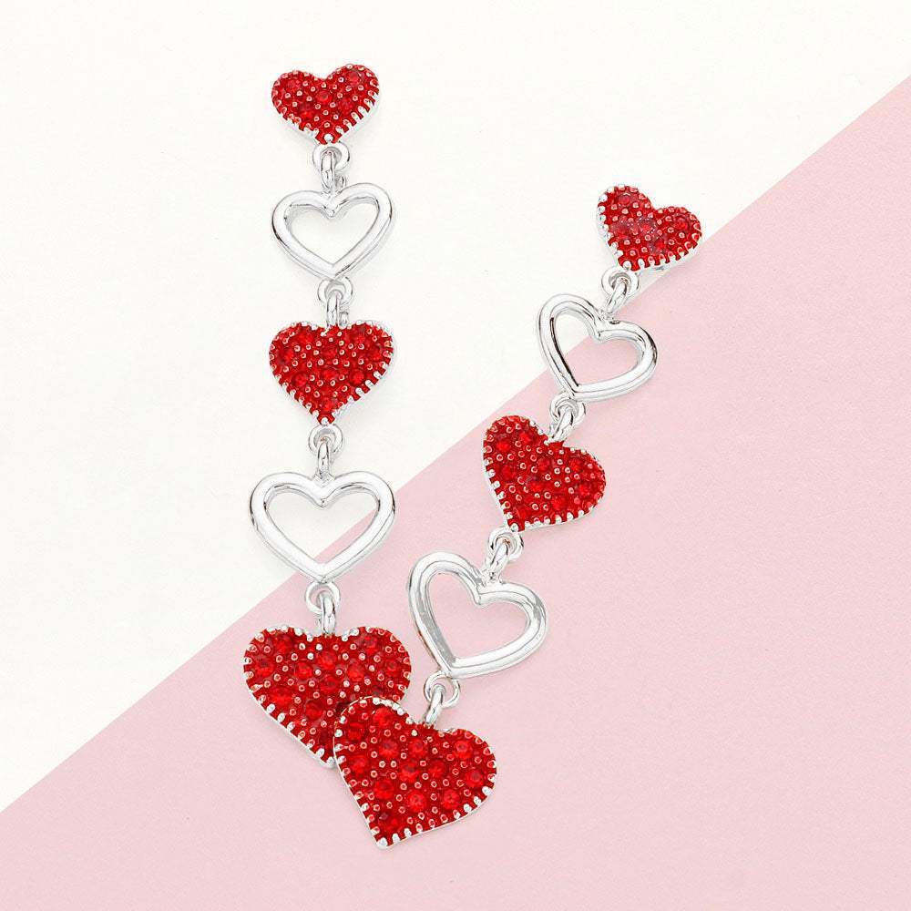 Rhinestone Paved Heart Link Dropdown Earrings - Madeline Love - Flyclothing LLC