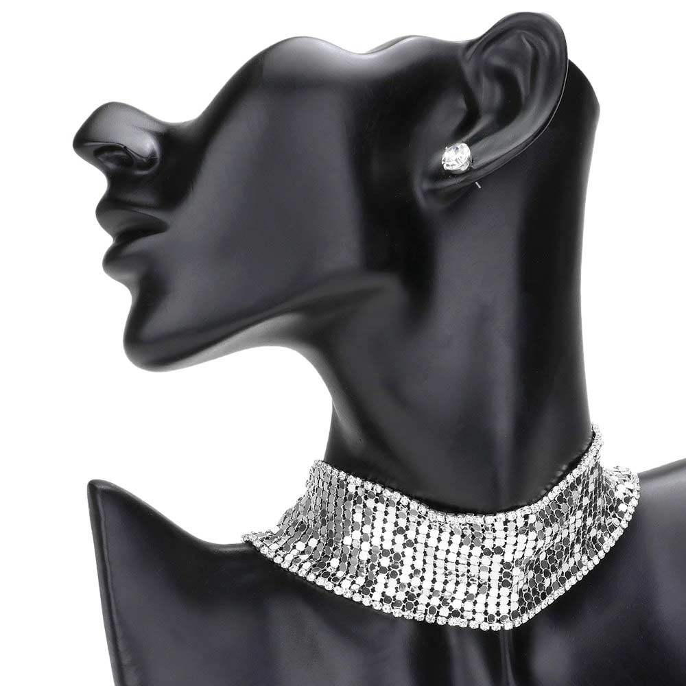 Rhinestone Trimmed Metal Choker Jewelry Set - Madeline Love - Flyclothing LLC